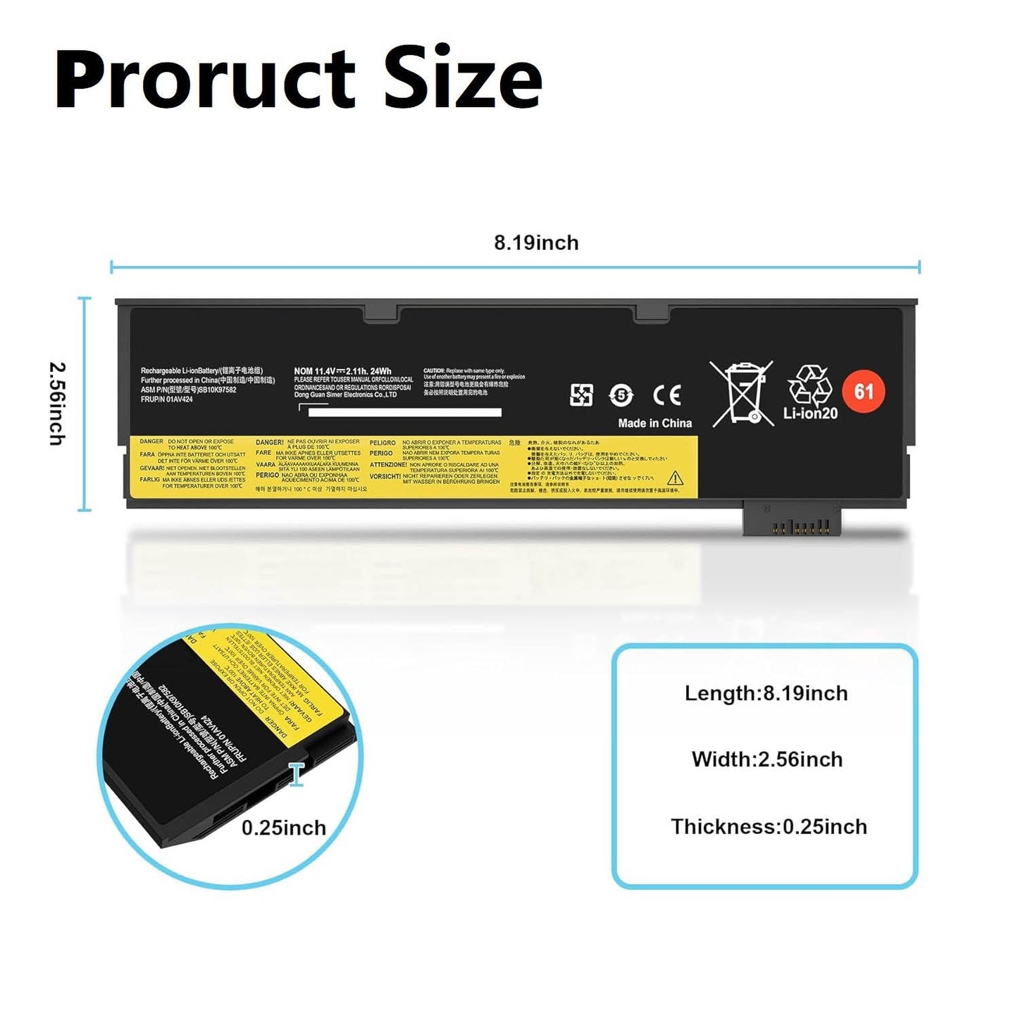 Laptop Battery 2100mAh 24Wh 3-Cell Replacement for Lenovo SB10K97583 SB10K97584 Battery